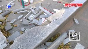 大風(fēng)來(lái)襲 小區(qū)廊架被吹翻